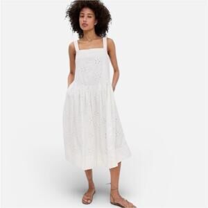 Free People White Primavera Floral Pointelle Eyelet Embroidered Midi Dress Small